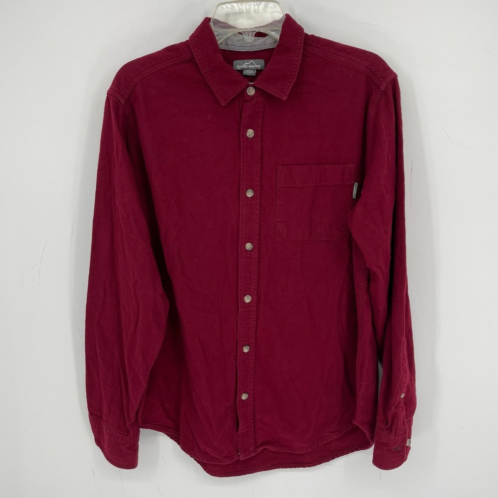 Eddie Bauer Men's Maroon Flannel Long Sleeve Pocket Button Front Shirt Size L